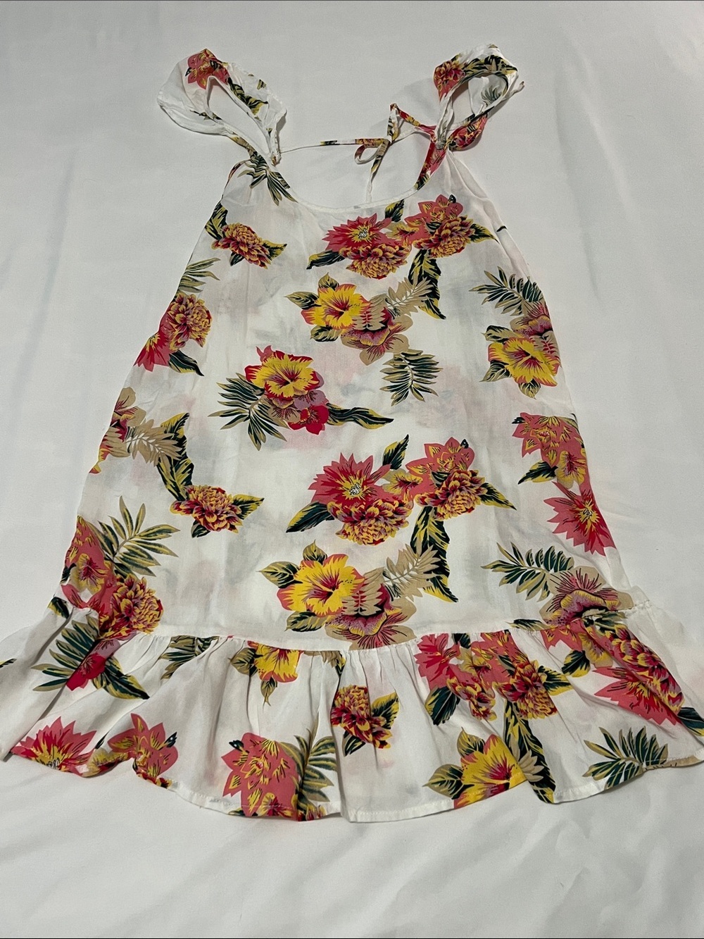 Salty Lemon Tropical Floral Ruffle Strap Sundress